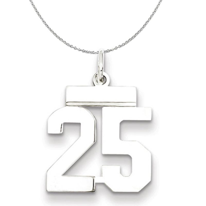 Silver, Athletic Collection Medium Polished Number 25 Necklace - 24 In